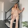 Wholesale Chain Print Cold Shoulder Lounge Set