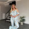 Wholesale Chain Print Cold Shoulder Lounge Set