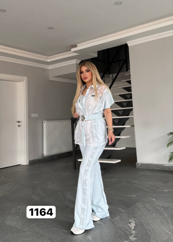 Embroidered Peplum Top & Flare Pant Ensemble