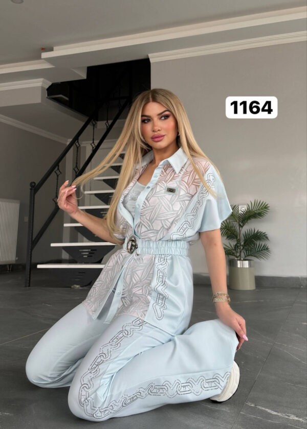 Embroidered Peplum Top & Flare Pant Ensemble