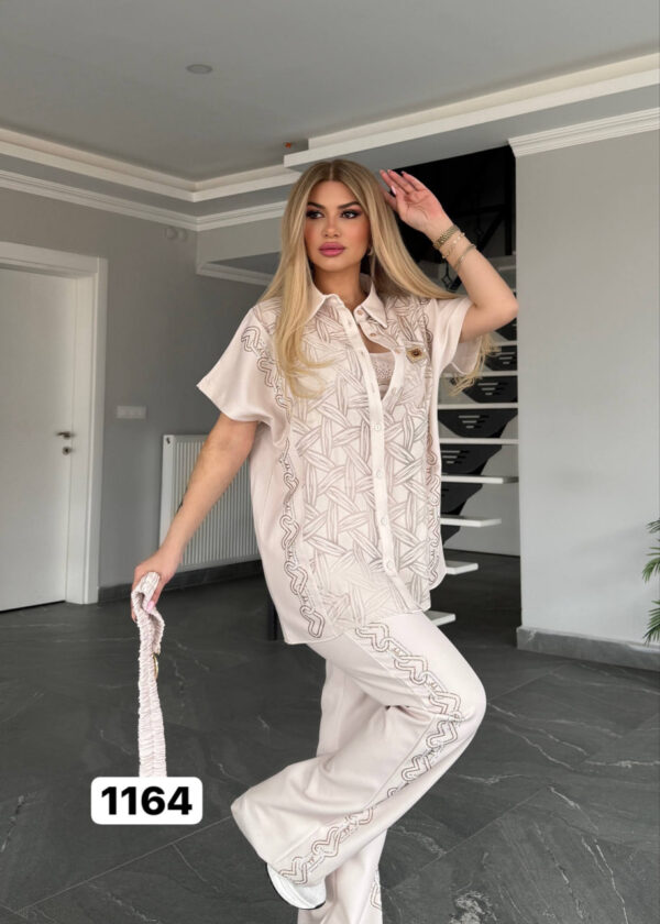 Embroidered Peplum Top & Flare Pant Ensemble