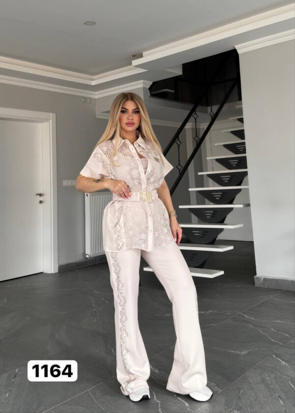 Embroidered Peplum Top & Flare Pant Ensemble