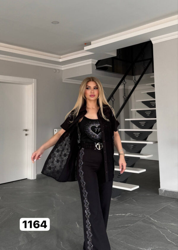 Embroidered Peplum Top & Flare Pant Ensemble