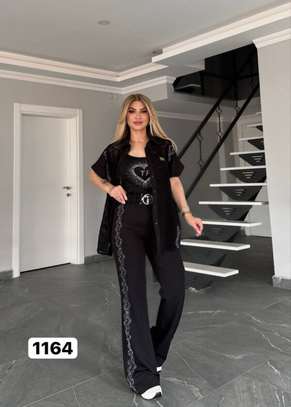 Embroidered Peplum Top & Flare Pant Ensemble