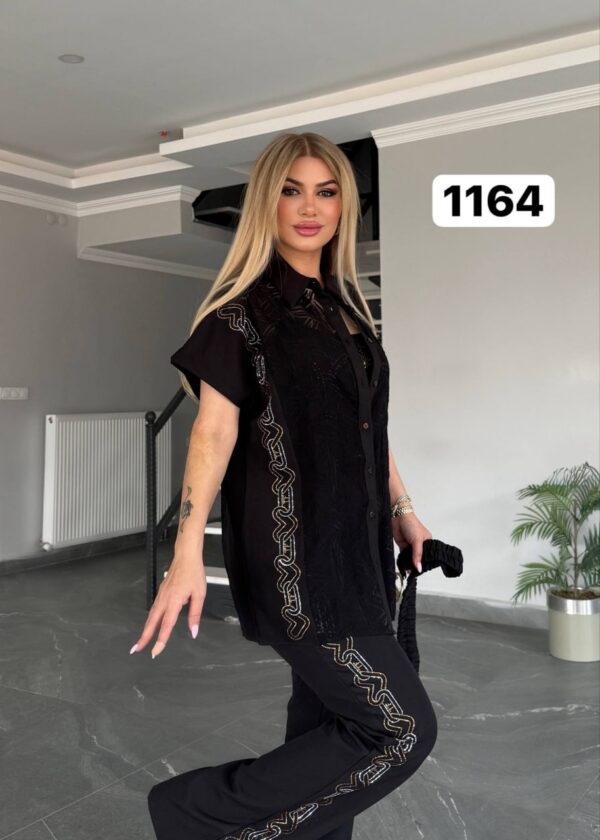 Embroidered Peplum Top & Flare Pant Ensemble