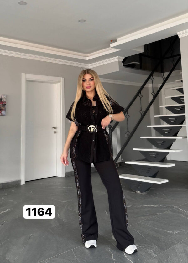 Embroidered Peplum Top & Flare Pant Ensemble