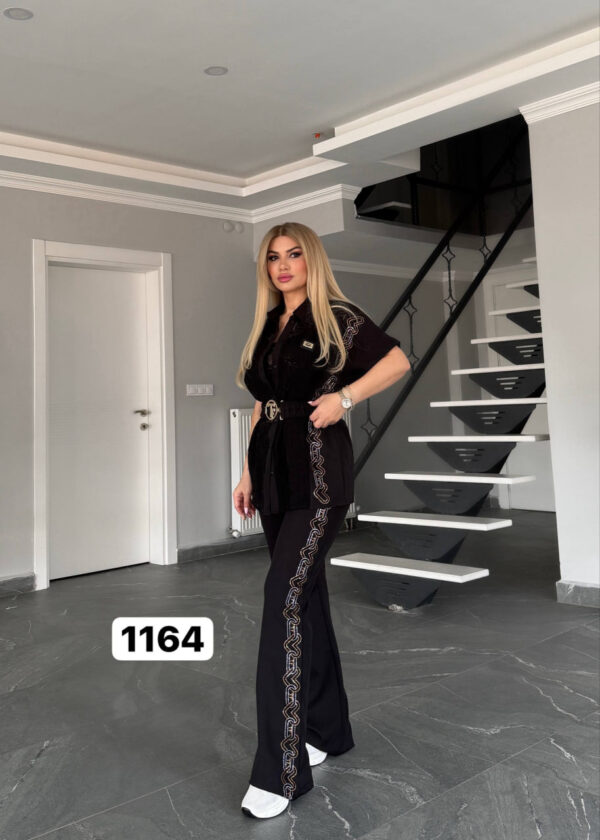 Embroidered Peplum Top & Flare Pant Ensemble