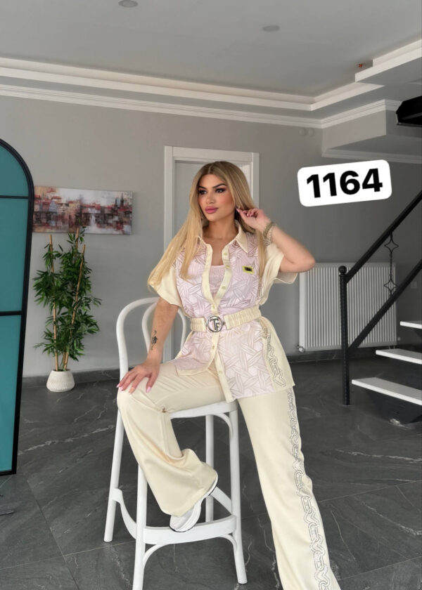 Embroidered Peplum Top & Flare Pant Ensemble