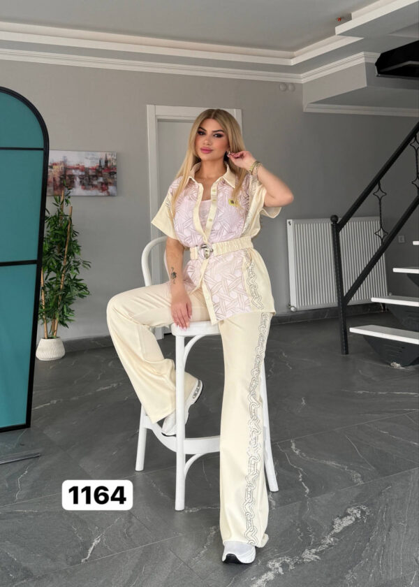 Embroidered Peplum Top & Flare Pant Ensemble