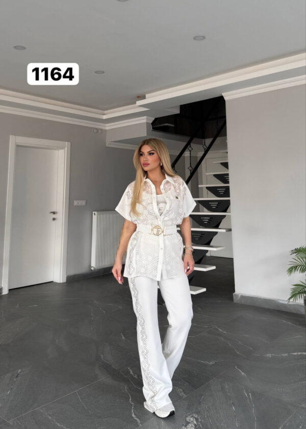 Embroidered Peplum Top & Flare Pant Ensemble