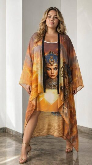 Wholesale Egyptian Sunset Print Duster and Dress Set Wholesale Egyptian Sunset Print Duster and Dress Set