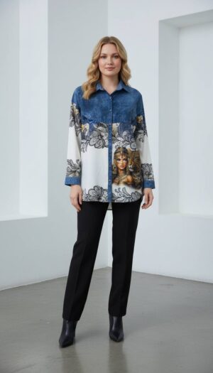 Wholesale Denim-Accent Graphic Print Tunic Wholesale Denim-Accent Graphic Print Tunic