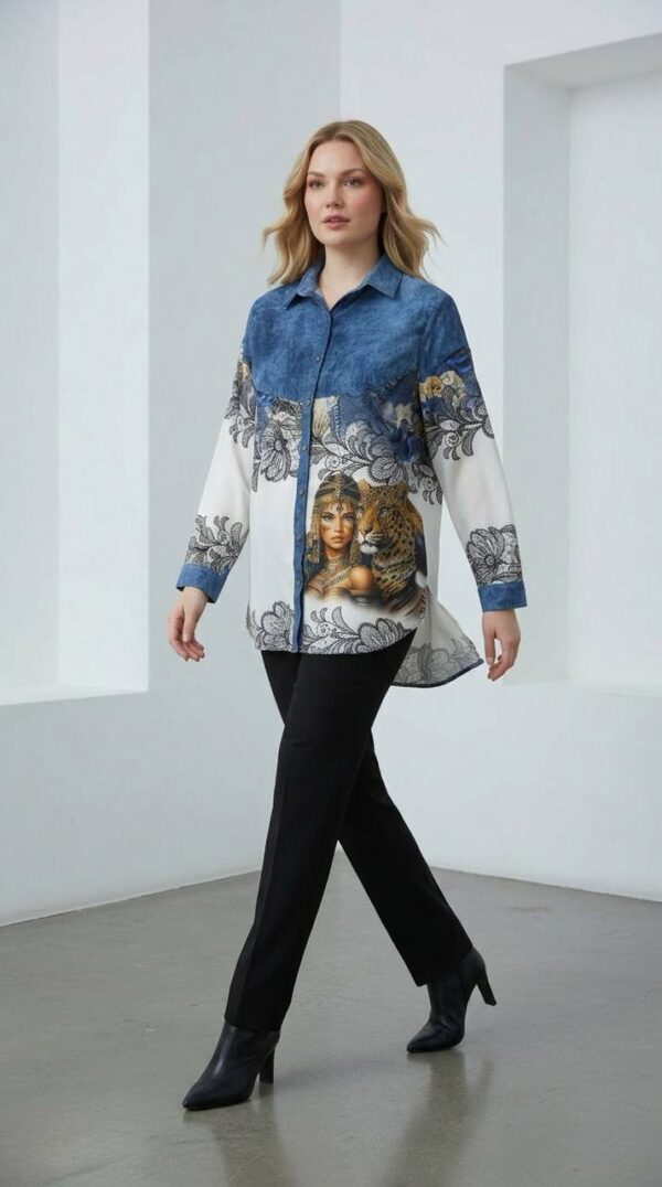 Wholesale Denim-Accent Graphic Print Tunic Wholesale Denim-Accent Graphic Print Tunic