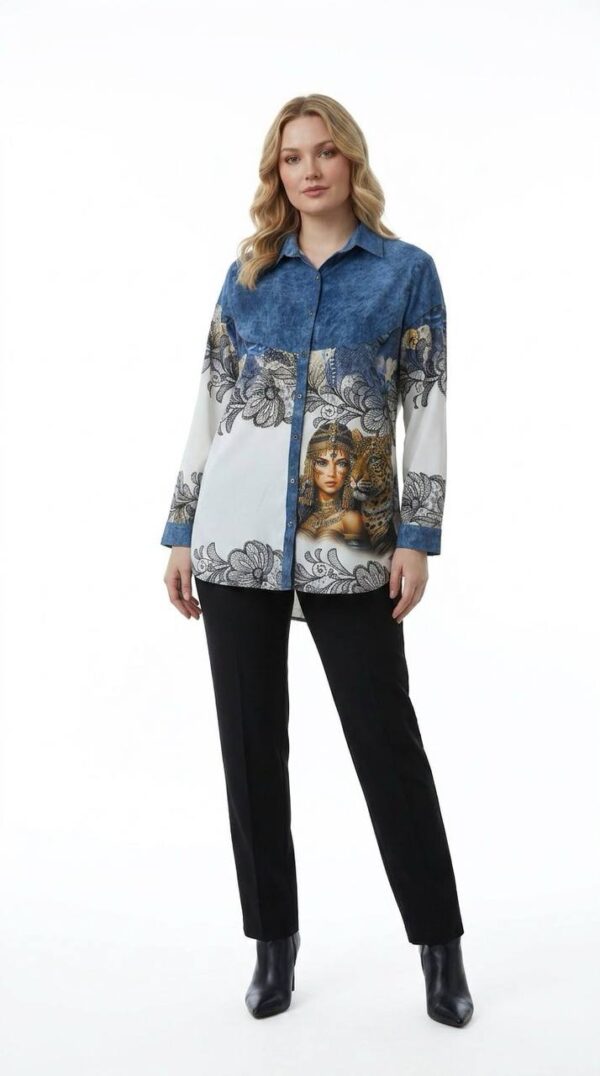 Wholesale Denim-Accent Graphic Print Tunic Wholesale Denim-Accent Graphic Print Tunic