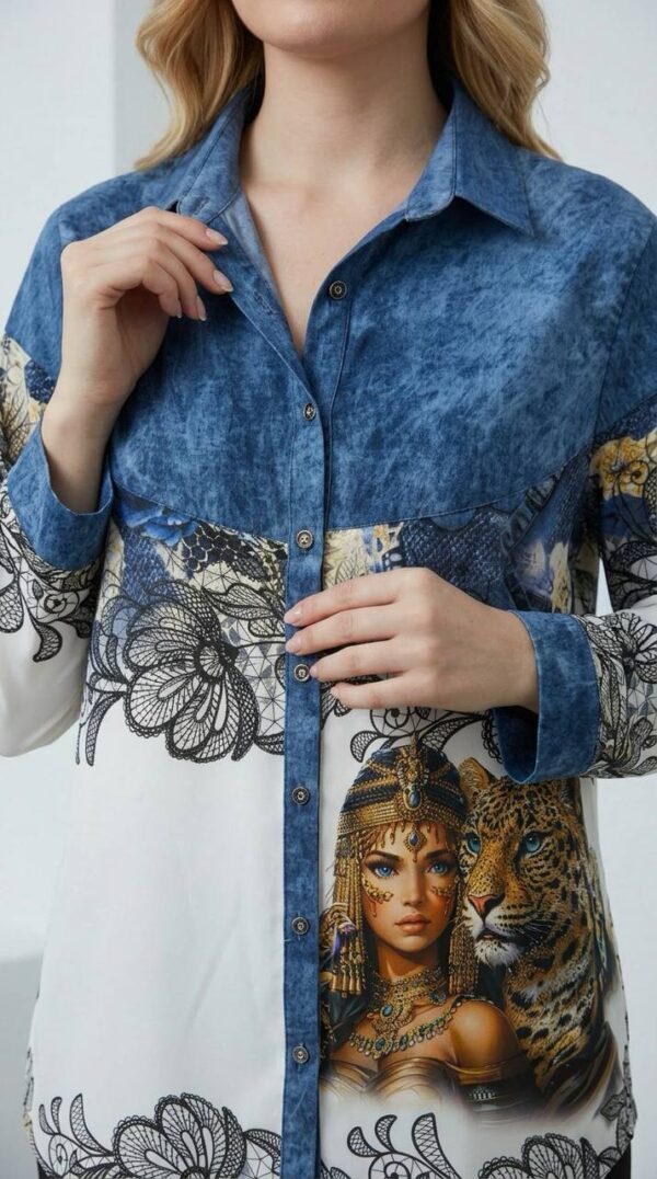 Wholesale Denim-Accent Graphic Print Tunic Wholesale Denim-Accent Graphic Print Tunic