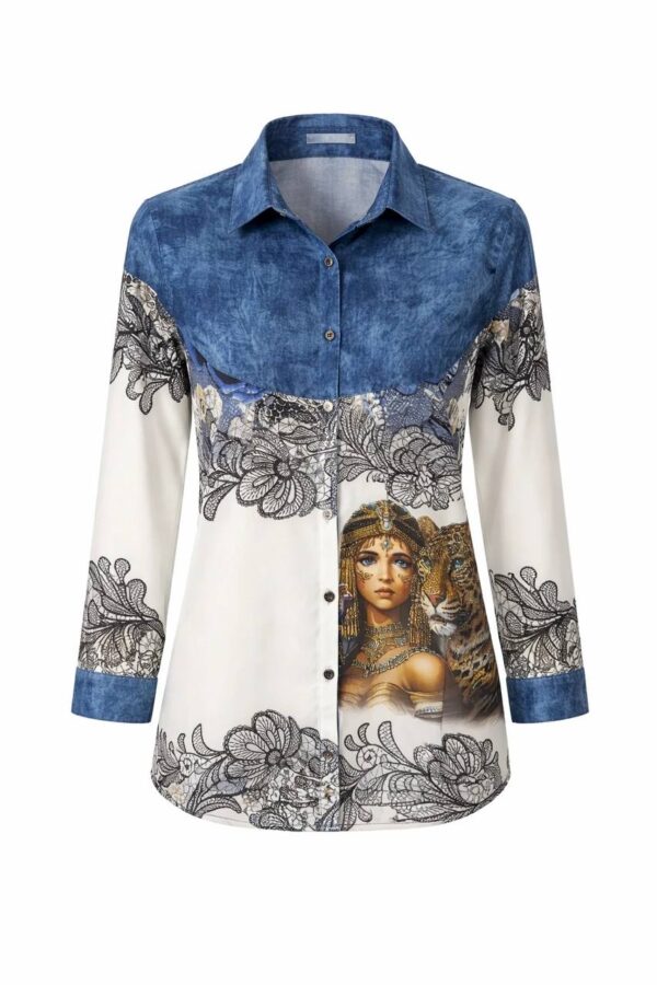 Wholesale Denim-Accent Graphic Print Tunic Wholesale Denim-Accent Graphic Print Tunic