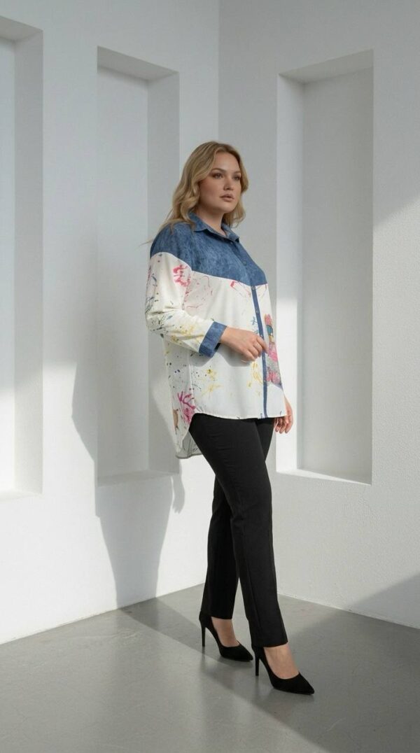 Playful Teddy Bear Print Denim-Accented Tunic Playful Teddy Bear Print Denim-Accented Tunic