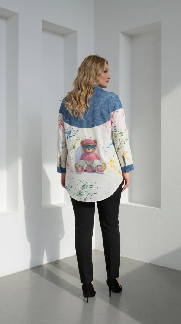 Playful Teddy Bear Print Denim-Accented Tunic Playful Teddy Bear Print Denim-Accented Tunic