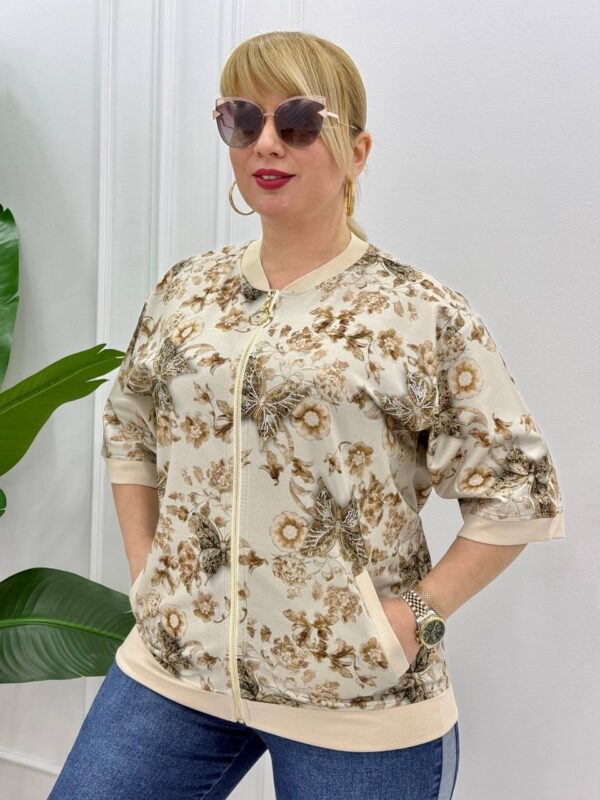 Floral Butterfly Print Embellished Bomber Jacket Floral Butterfly Print Embellished Bomber Jacket