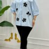Wholesale Embellished Clover Appliqué Tunic Shirt Wholesale Embellished Clover Appliqué Tunic Shirt