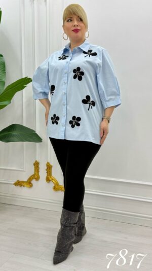 Wholesale Embellished Clover Appliqué Tunic Shirt Wholesale Embellished Clover Appliqué Tunic Shirt