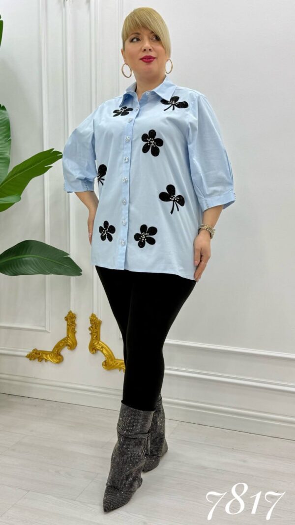 Wholesale Embellished Clover Appliqué Tunic Shirt Wholesale Embellished Clover Appliqué Tunic Shirt