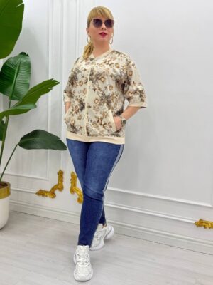 Floral Butterfly Print Embellished Bomber Jacket