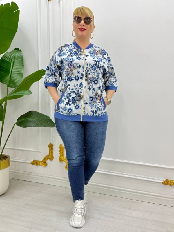 Floral Butterfly Print Embellished Bomber Jacket Floral Butterfly Print Embellished Bomber Jacket