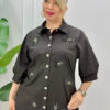 Wholesale Embellished Clover Appliqué Tunic Shirt Wholesale Embellished Clover Appliqué Tunic Shirt