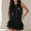 Women's Black Skirt Suit - Premium Collared Vest with Lace Tiered Skirt Women's Black Skirt Suit - Premium Collared Vest with Lace Tiered Skirt