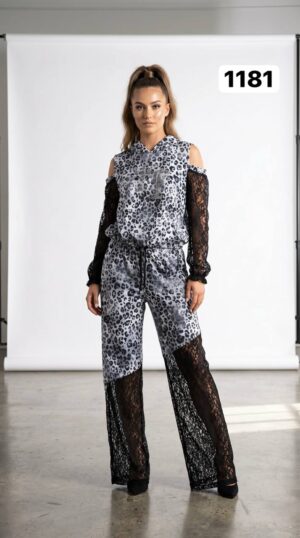 Women's Leopard Print Two-Piece Set with Lace Details