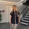 Leopard Print Trim Tunic & Flared Pant Set Leopard Print Trim Tunic & Flared Pant Set