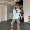 Leopard Print Trim Tunic & Flared Pant Set Leopard Print Trim Tunic & Flared Pant Set