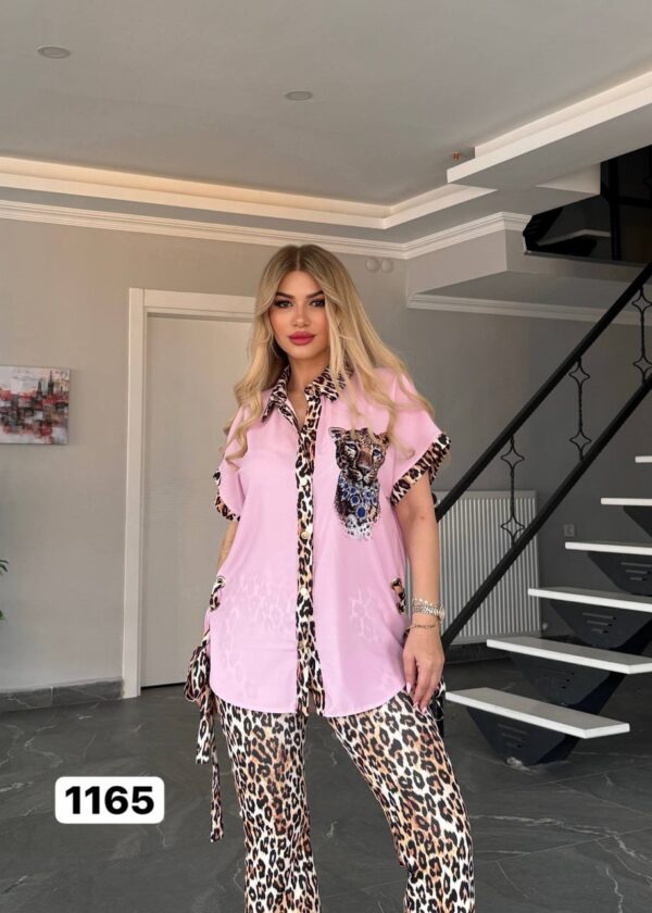 Leopard Print Trim Tunic & Flared Pant Set Leopard Print Trim Tunic & Flared Pant Set