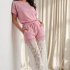 Women's Black Lace Two-Piece Set with Rhinestone Embellished Top Women's Black Lace Two-Piece Set with Rhinestone Embellished Top