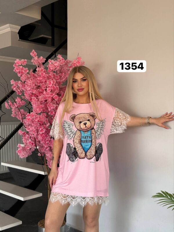 Angel Bear Graphic Blouse with Lace Trim Angel Bear Graphic Blouse with Lace Trim