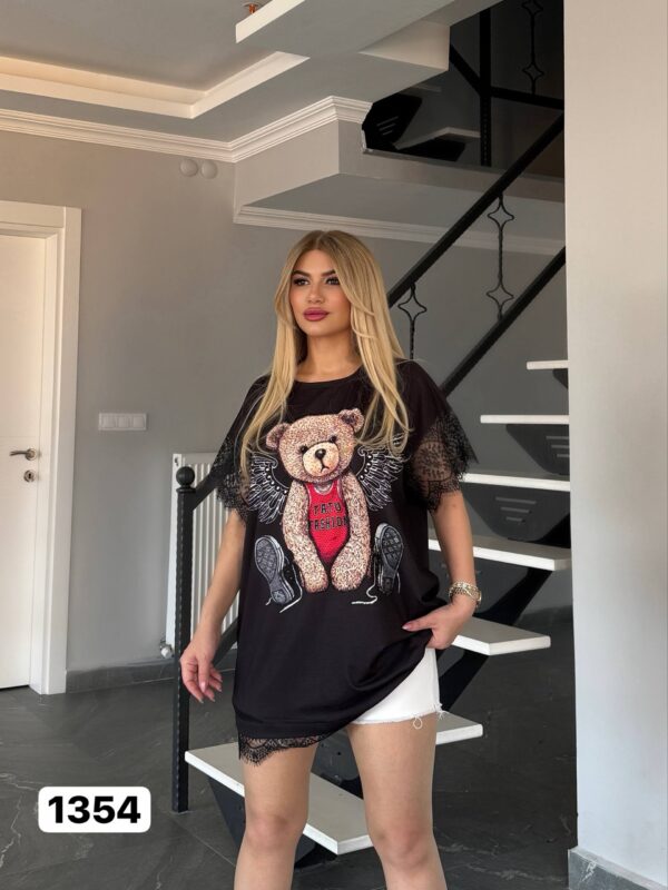 Angel Bear Graphic Blouse with Lace Trim Angel Bear Graphic Blouse with Lace Trim