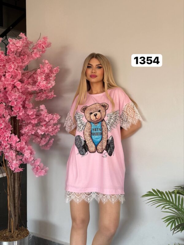 Angel Bear Graphic Blouse with Lace Trim Angel Bear Graphic Blouse with Lace Trim
