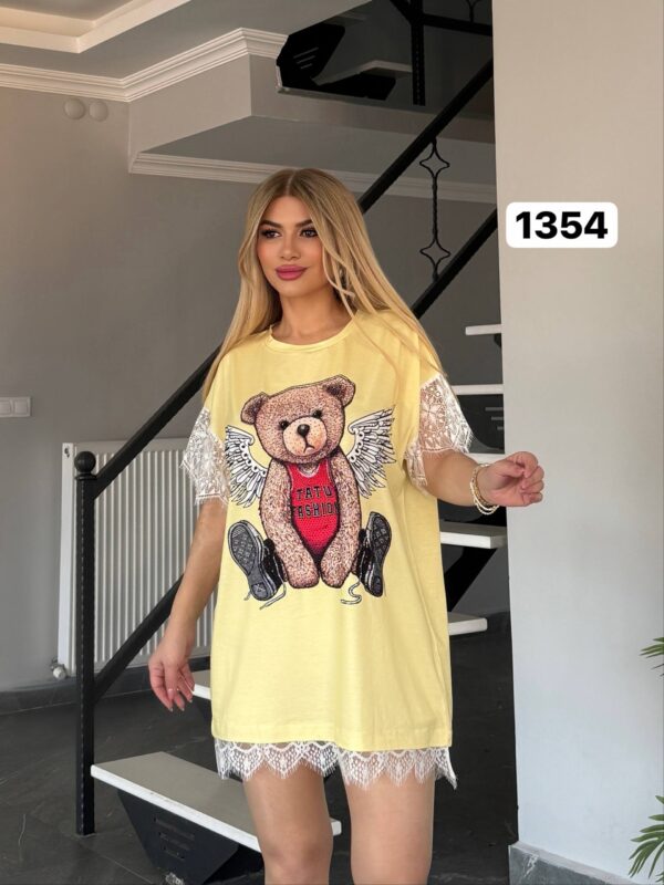 Angel Bear Graphic Blouse with Lace Trim Angel Bear Graphic Blouse with Lace Trim