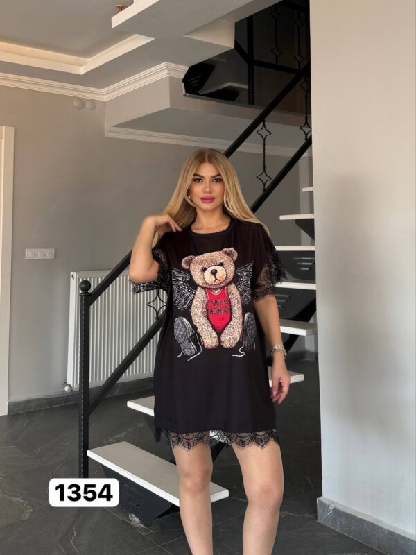Angel Bear Graphic Blouse with Lace Trim Angel Bear Graphic Blouse with Lace Trim