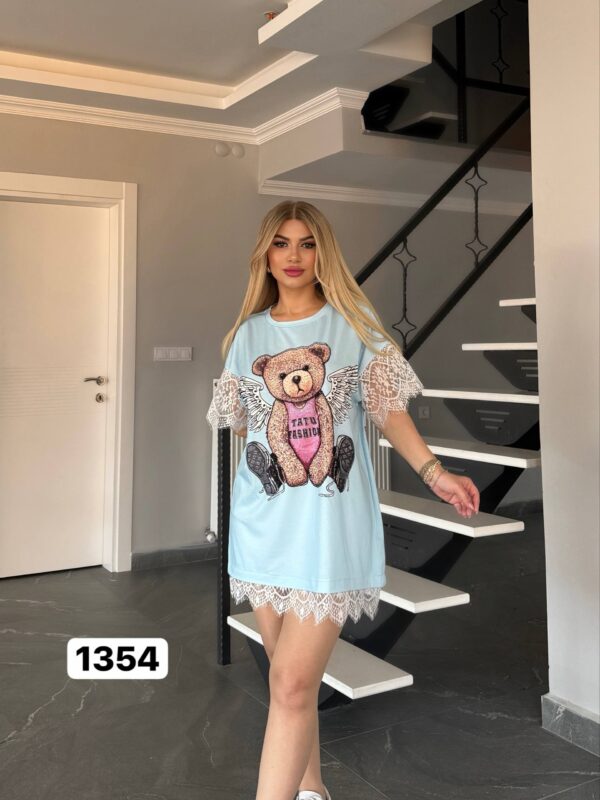 Angel Bear Graphic Blouse with Lace Trim Angel Bear Graphic Blouse with Lace Trim