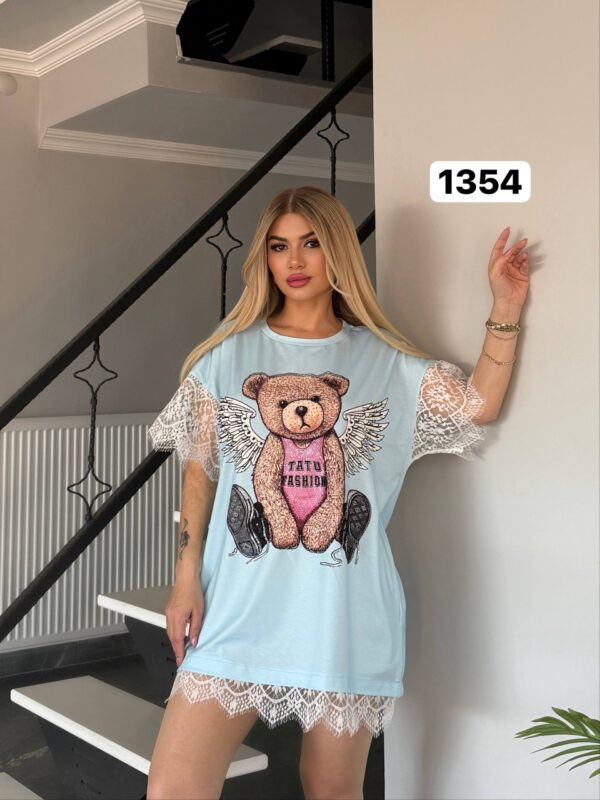 Angel Bear Graphic Blouse with Lace Trim Angel Bear Graphic Blouse with Lace Trim