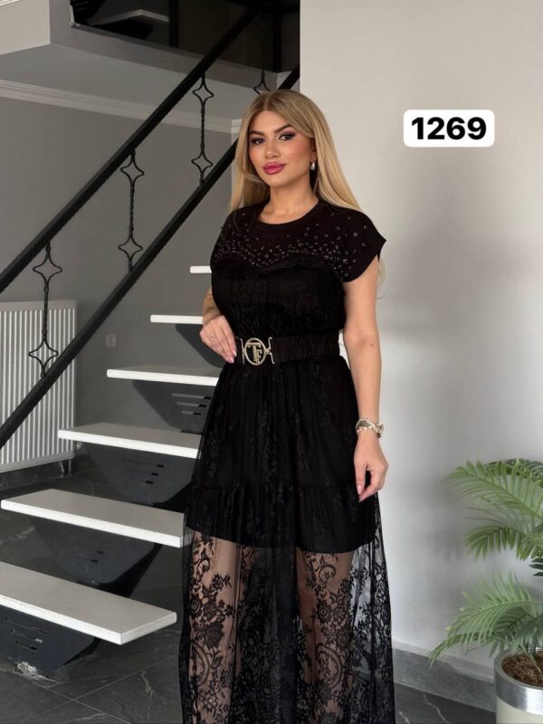 Studded Lace Midi Dress with Belt Studded Lace Midi Dress with Belt