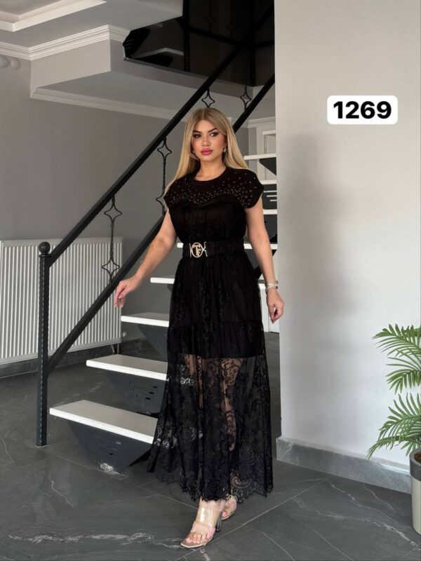 Studded Lace Midi Dress with Belt Studded Lace Midi Dress with Belt