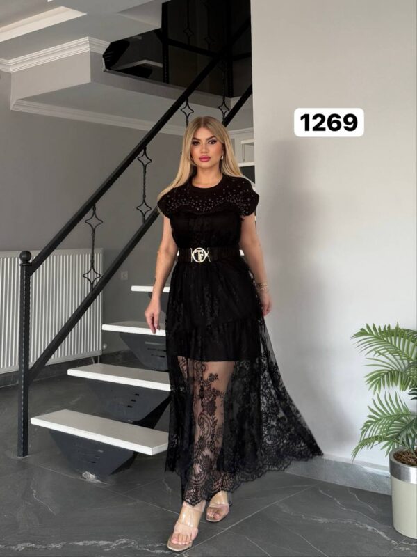 Studded Lace Midi Dress with Belt Studded Lace Midi Dress with Belt