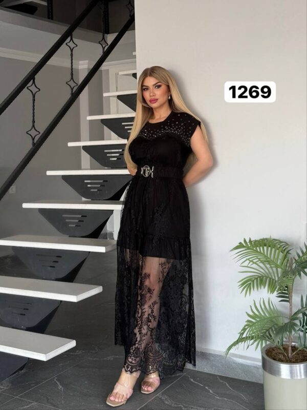 Studded Lace Midi Dress with Belt Studded Lace Midi Dress with Belt