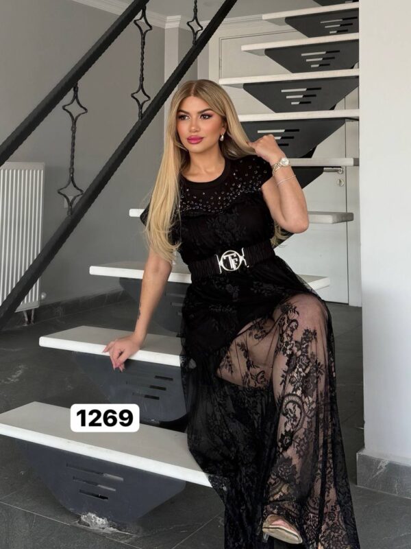 Studded Lace Midi Dress with Belt Studded Lace Midi Dress with Belt