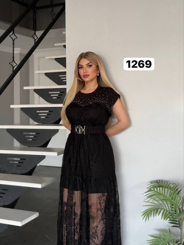 Studded Lace Midi Dress with Belt Studded Lace Midi Dress with Belt