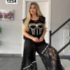 Embellished Lace Corset-Print Pant Set Embellished Lace Corset-Print Pant Set
