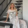 Embellished Lace Corset-Print Pant Set Embellished Lace Corset-Print Pant Set